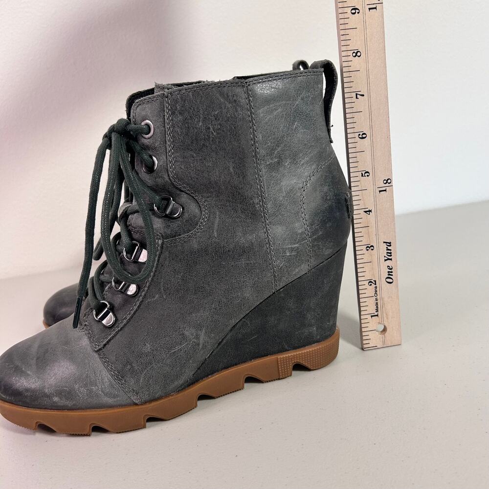 Sorel Womens Joan Uptown Wedge Heel Boot Lace Up Zip Leather Gray Size‎ 9.5 - Picture 13 of 14